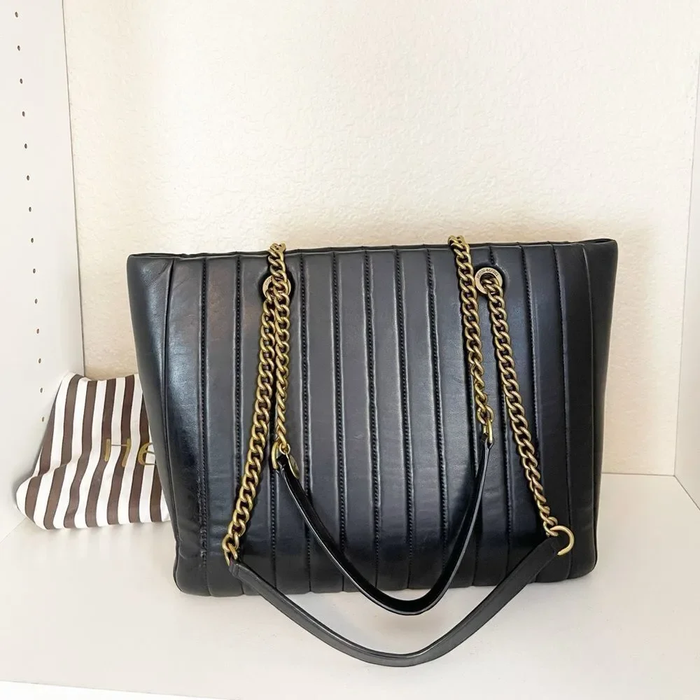 Henri Bendel Black Quilted Laptop Bag with chain handles